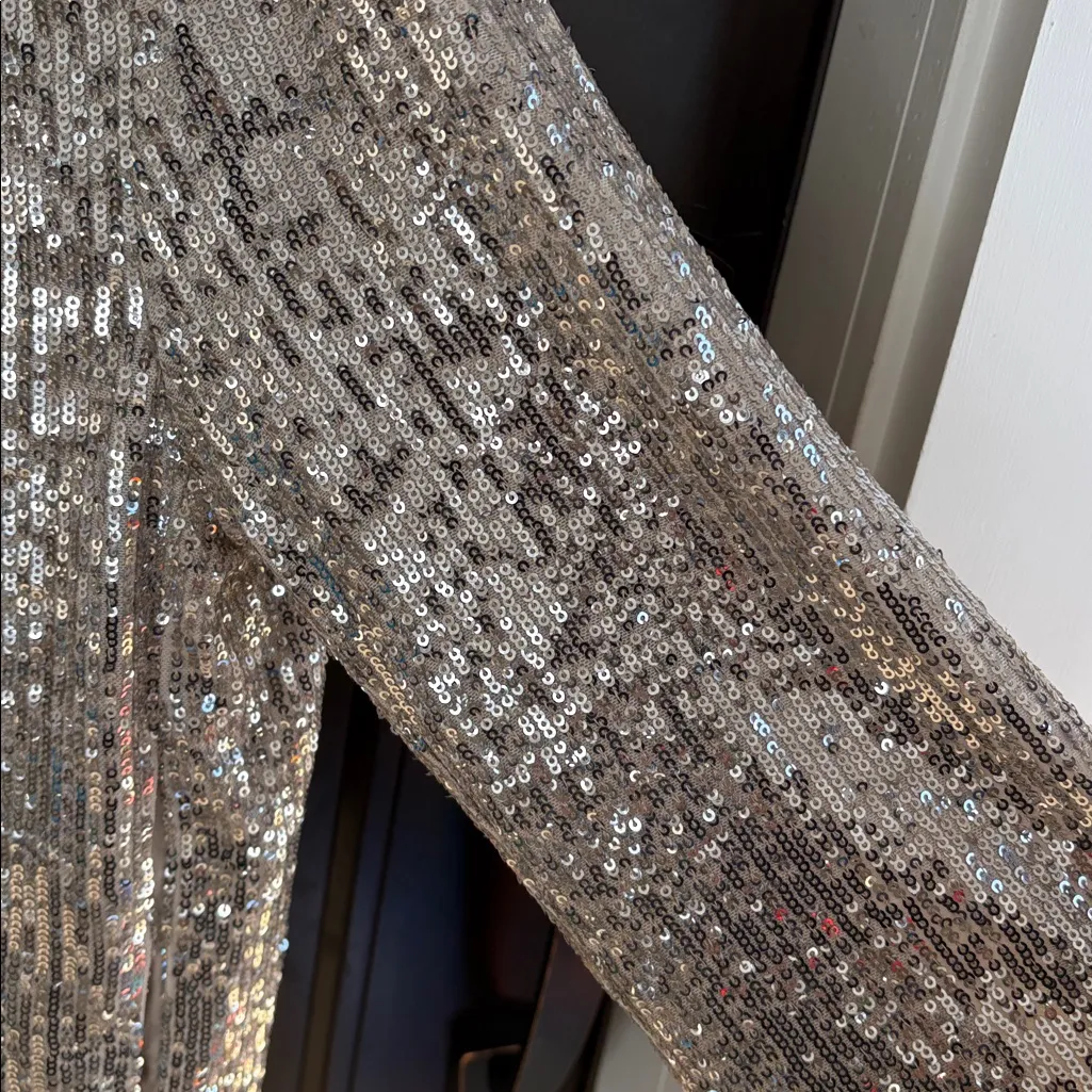 NWT Zara Sequin Bomber Jacket Silver Size Small - Image 9