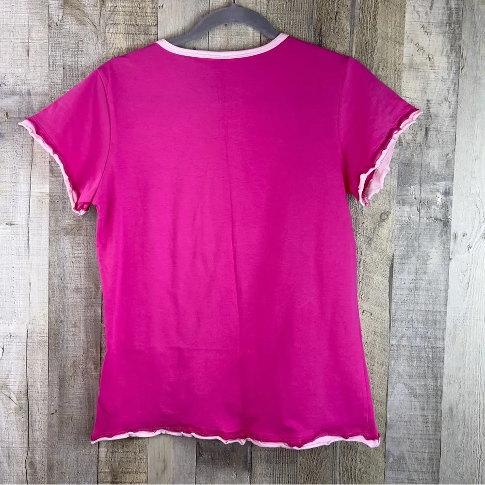 Lily of France Size Medium Short Cap Sleeves Crewneck Pink Tunic w/Raw H… - Image 8