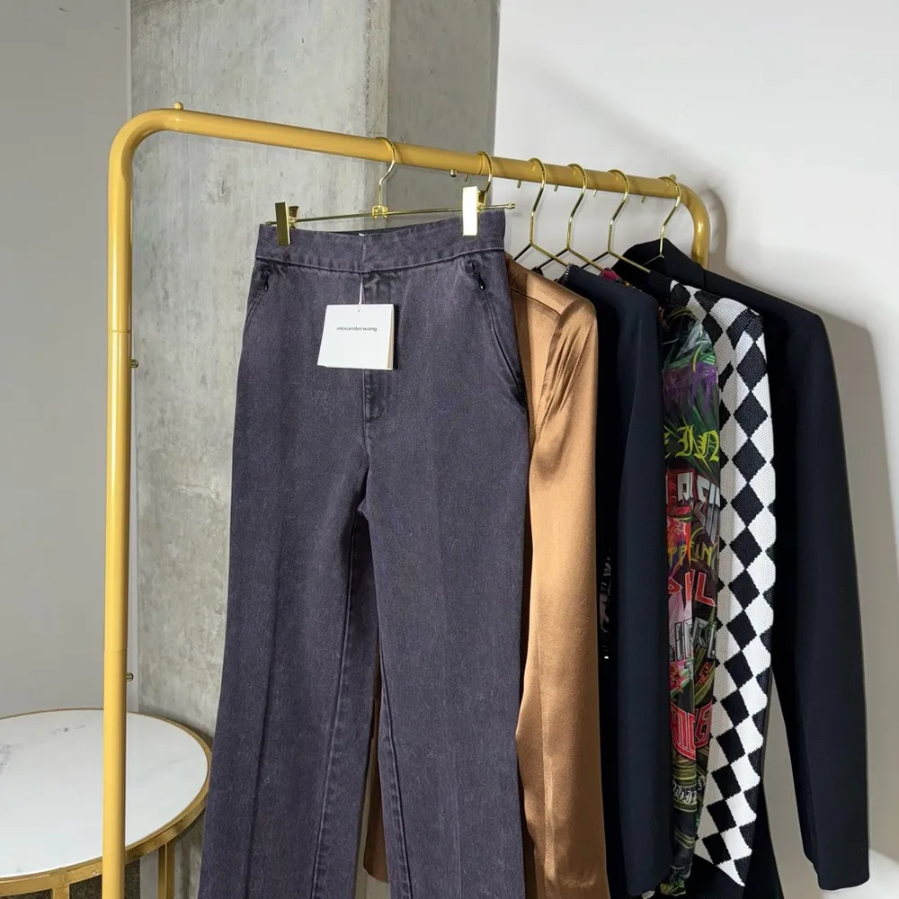 New Alexander Wang Self Belt Classic Boxy Blazer and High Waisted Slim Flare Set - Image 11