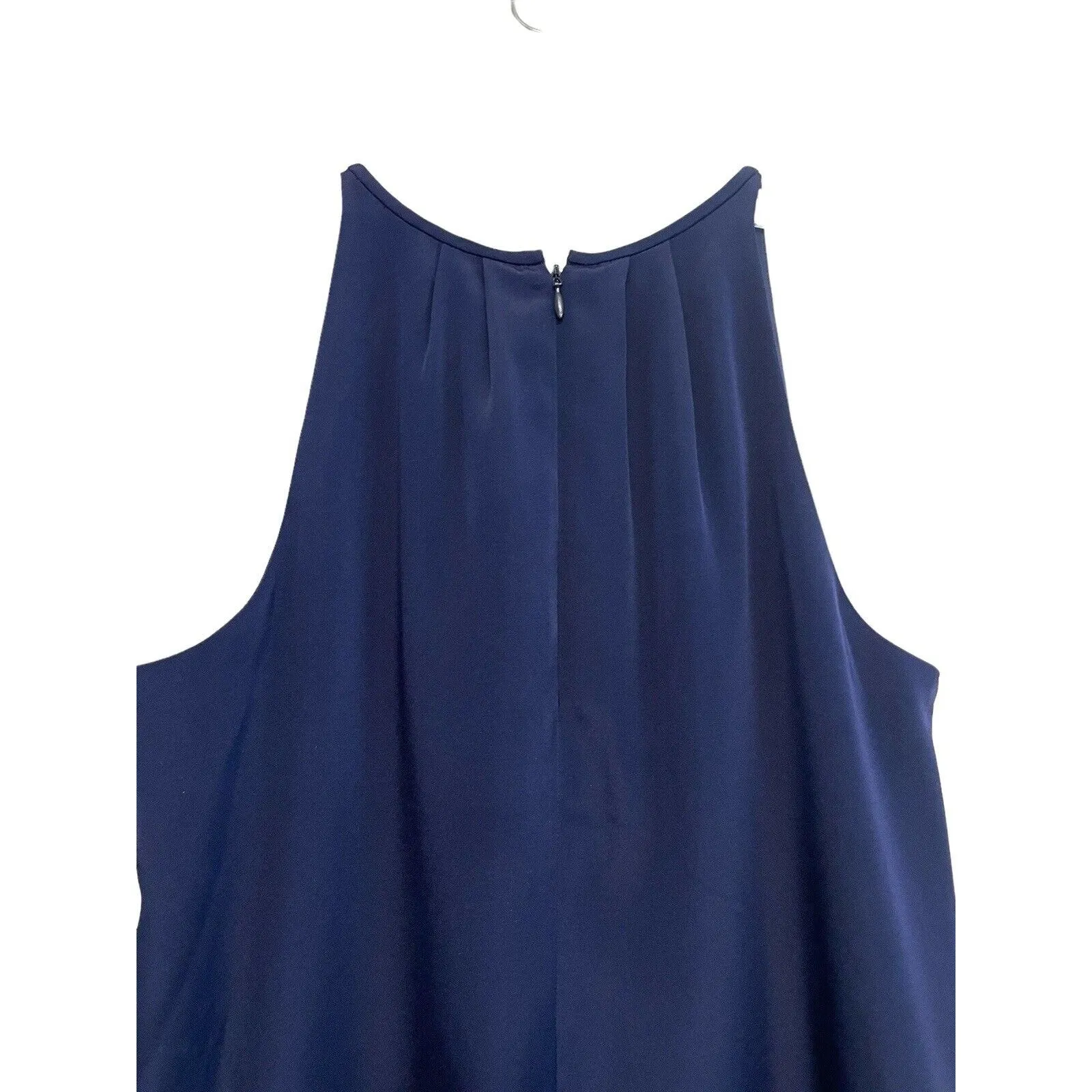 Theory Charlaine Pleat-Neck Shift Dress Women Size‎ 4 Silk Sleeveless Navy Blue - Image 5