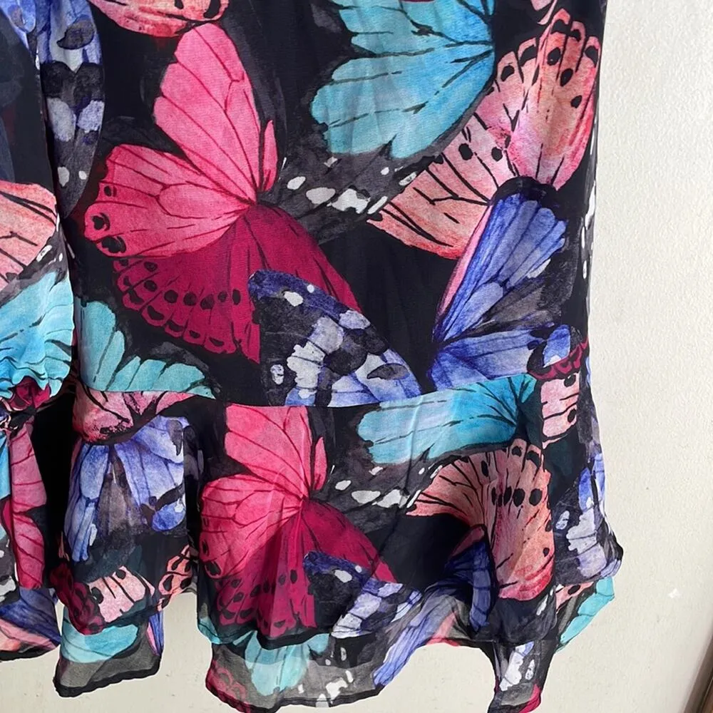 Boston Proper One Shoulder Butterfly Print Dress Black Multi - Image 13