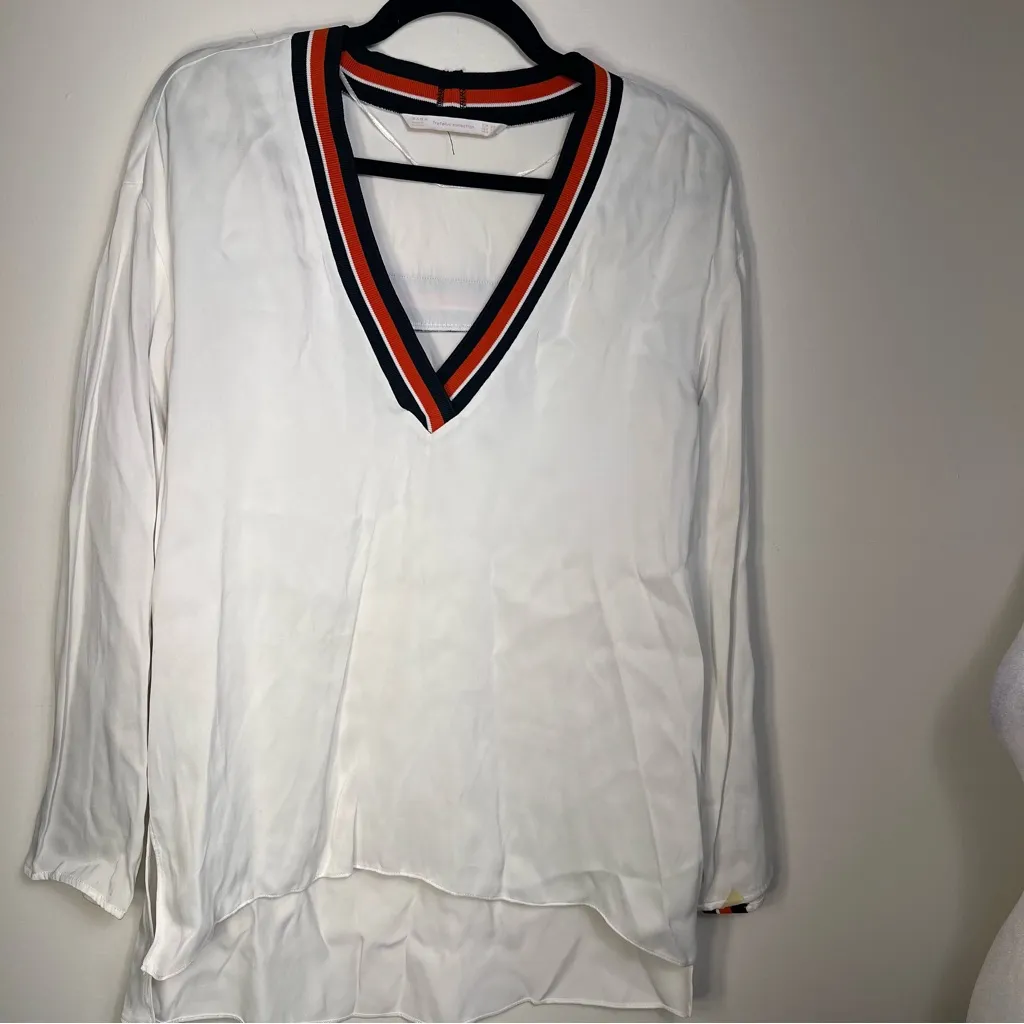 Zara White Top with Black and Orange Stripes size XS casual - Image 3