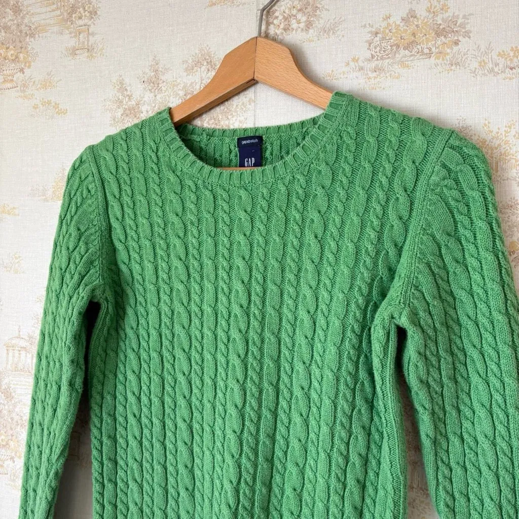 Vintage 90s y2k GAP lime green cable knit preppy crewneck sweater size M - Image 3