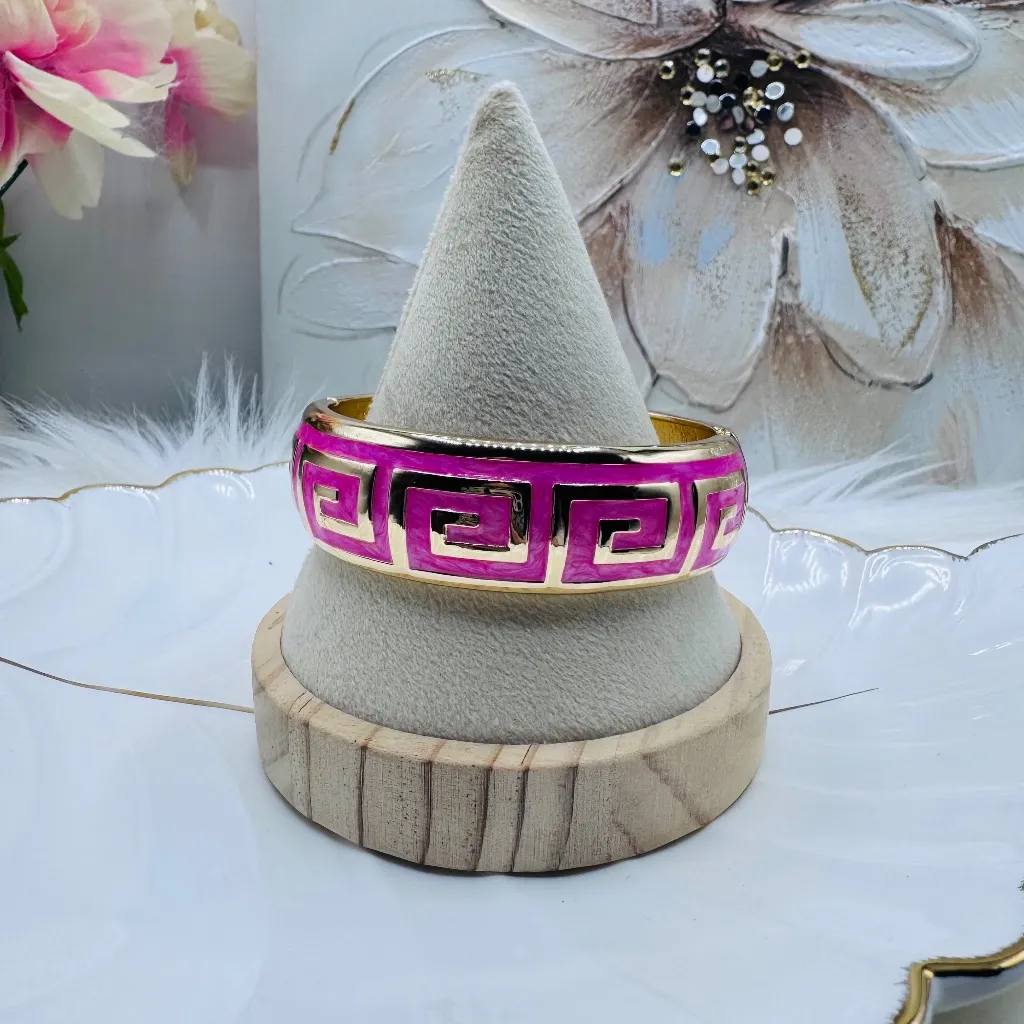 The Pink and Gold Thick Enamel Bangle Bracelet - Image 2