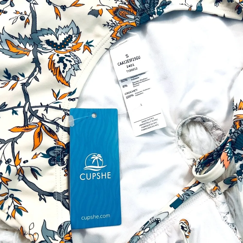 Cupshe Tranquility Seaweed Shell Stitch Halter One Piece Swimsuit NWT - Image 11