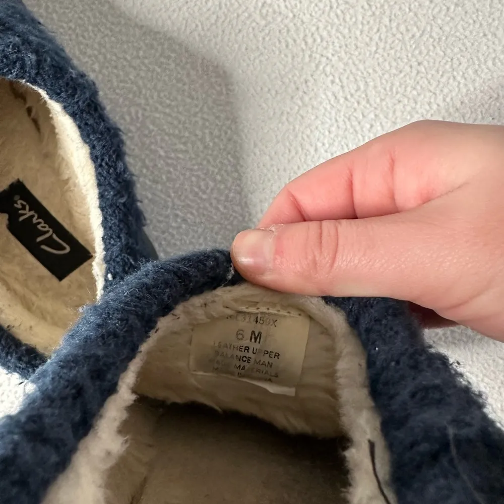 Clarks Slipper Suede Knit Collar Clog Slippers - Plush Faux Fur Lining - Image 5