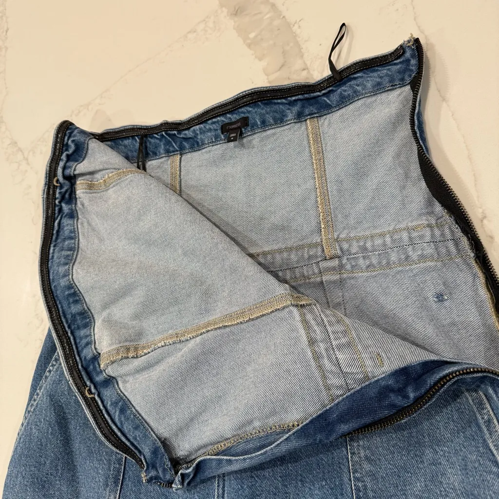 Express Strapless Wide Leg Cargo Denim Jean Jumpsuit Womens 12 Light Blue Wash - Image 11