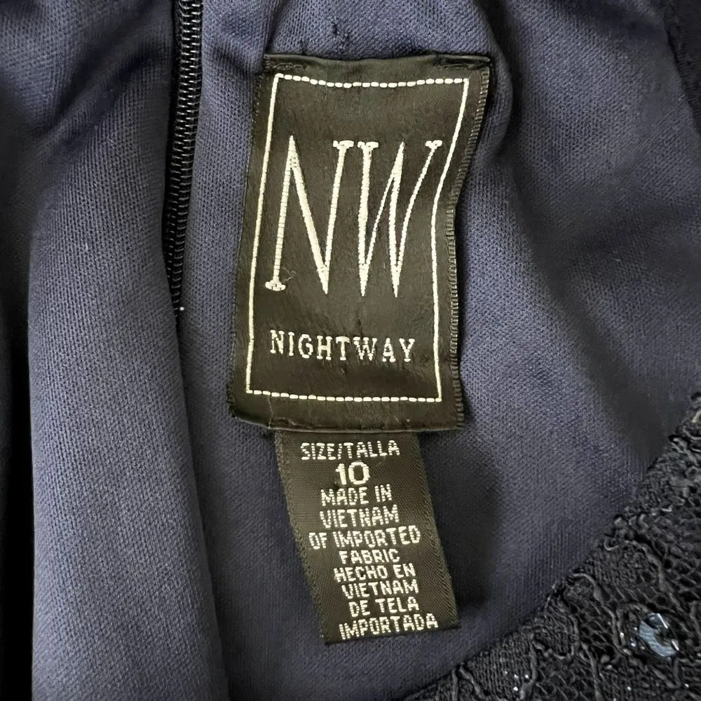 NW Nightway Navy Blue Halter Maxi Gown Dress - Image 6