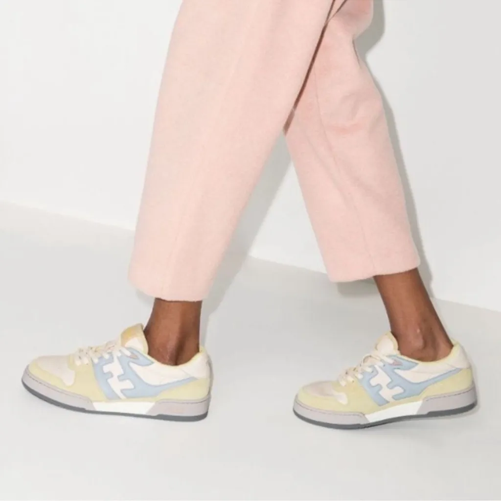 Fendi Match Sneakers Pastel Yellow Suede White & Light Blue Leather - Image 2