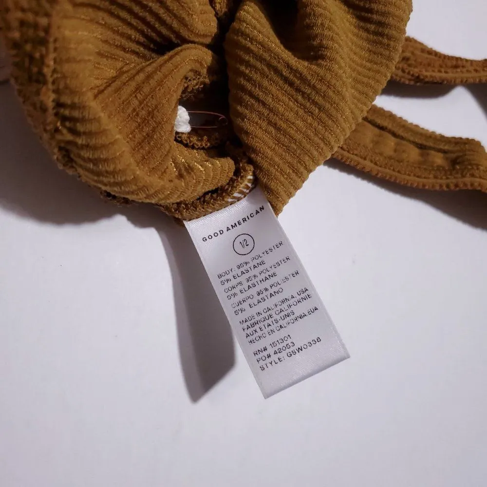 Good American Crinkle One Shoulder Bikini Swim Top Always Fits Brown Size 1/2 - Image 7