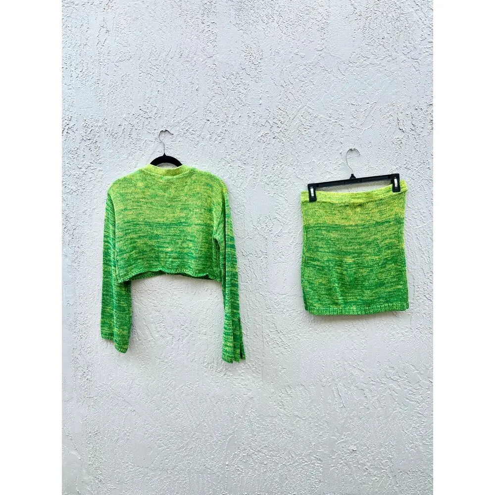 NWT Lovers And Friends Crop Top & Genia Knit Skirt Set Green Ombre Women's Small - Image 10