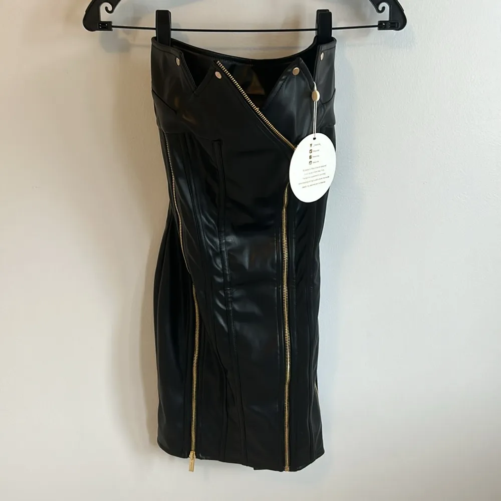 Miss Circle Anora Black Vegan Leather Mini Dress Size XS - Image 5