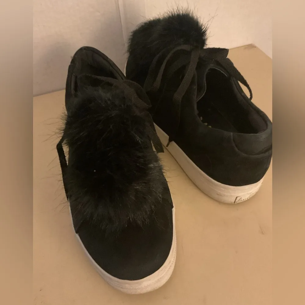Sam Edelman Black suede women Faux Fur platform Leya Sneakers size 10 - Image 6