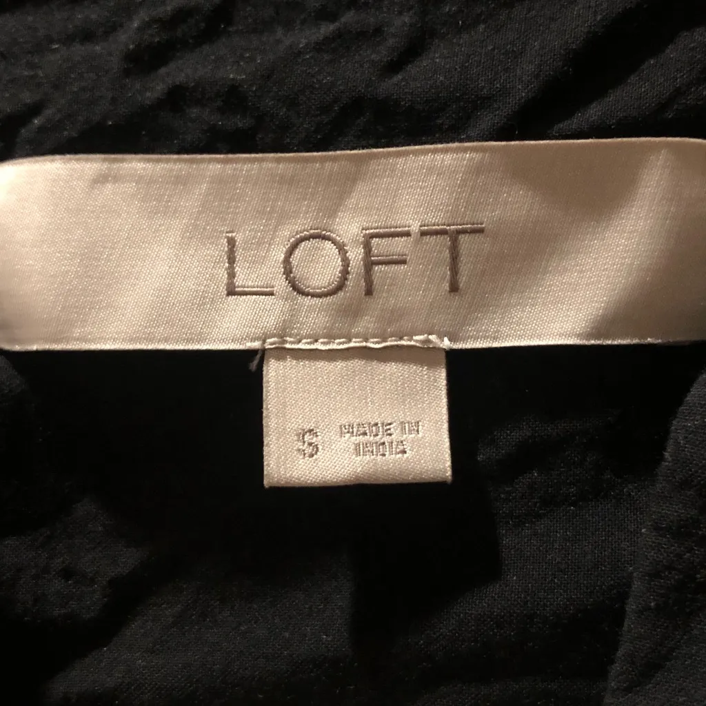 LOFT size small Black Blouse with Floral Embroidery Folk Embroidered Bell Sleeve - Image 4