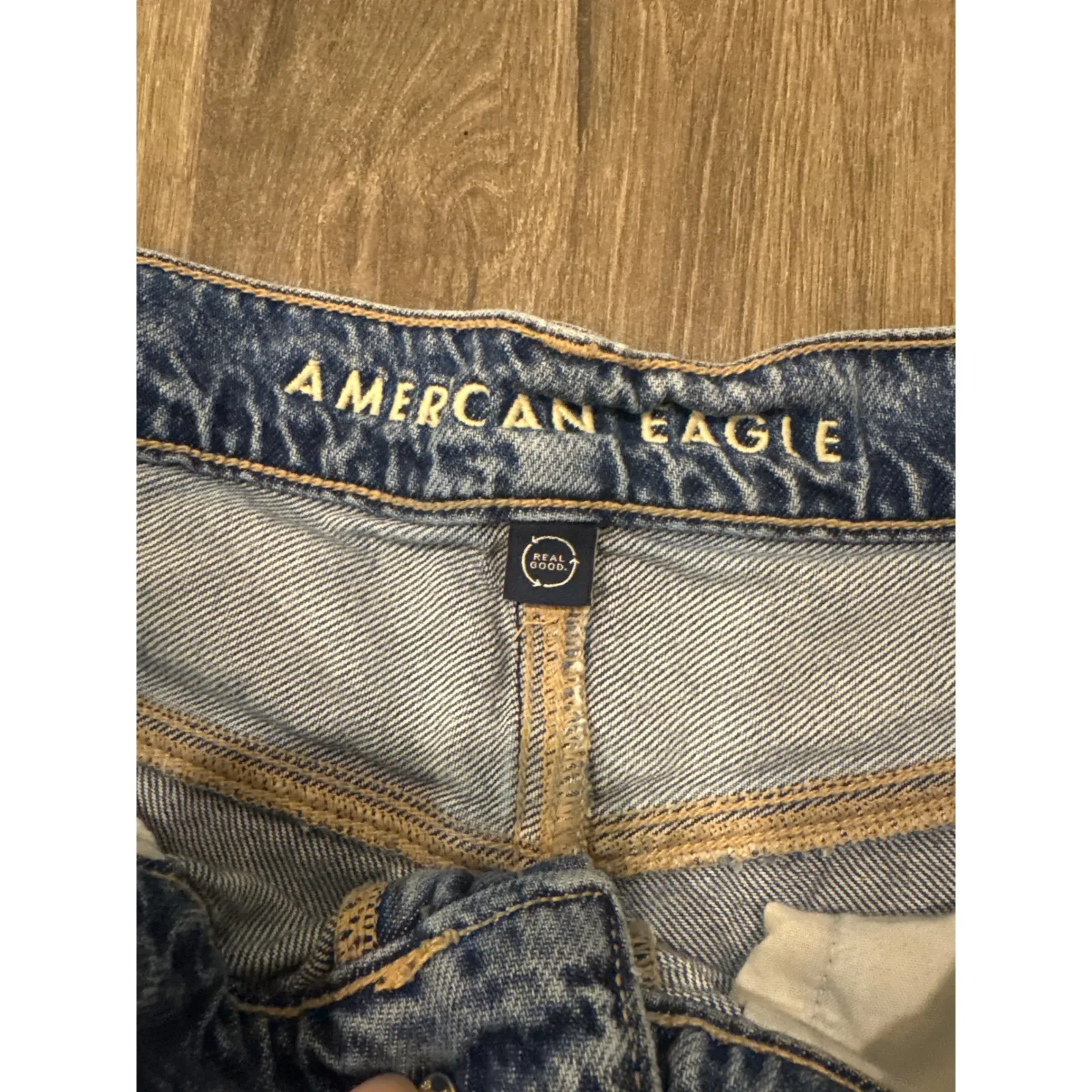 American Eagle Super Baggy Wide Leg Distressed Frayed Hem Jeans Women Size 10 Blue - Image 2