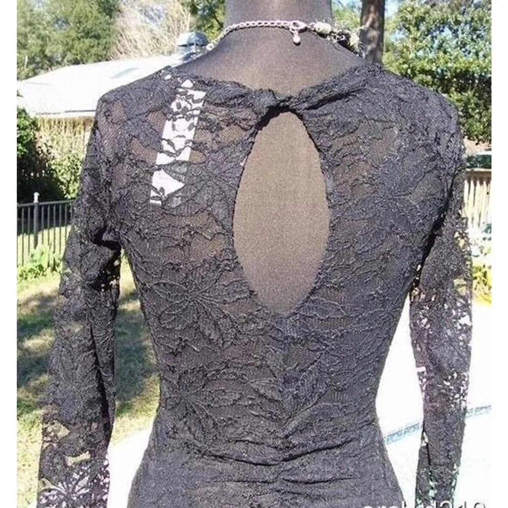 Cache Sheer Illusion Lace Open Back Nude Mesh Front Ruched Top New Stretch $108 - Image 7