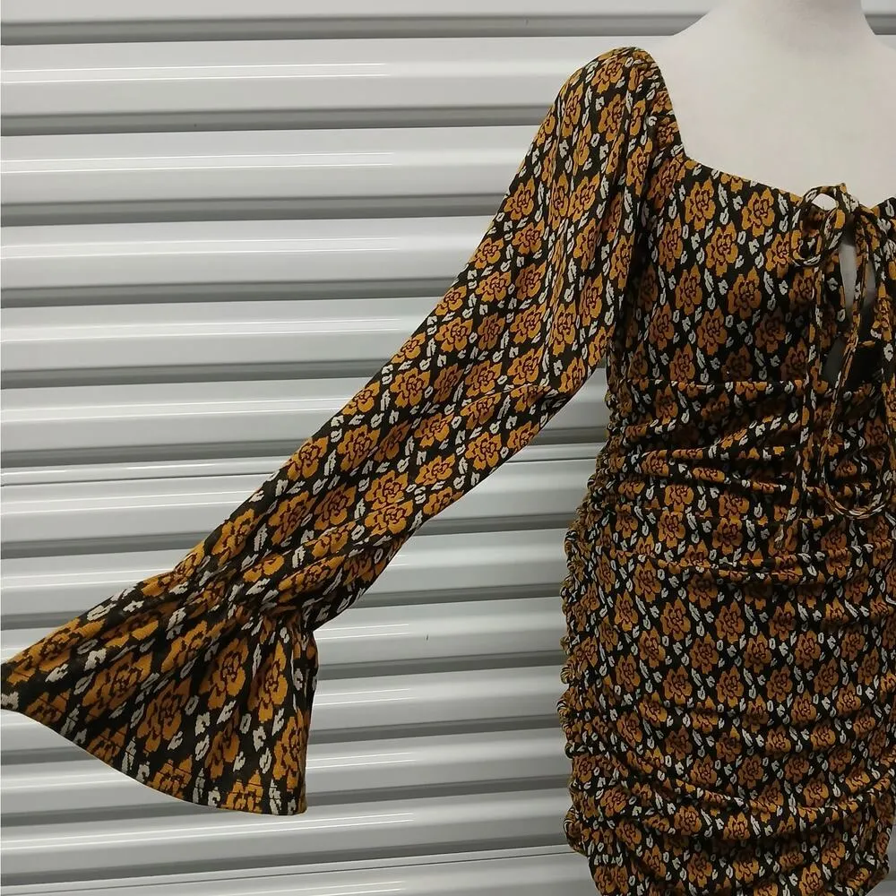 Azura Women's Dress Size Large Brown Floral Boho Cottage Peasant Babydoll - Image 5