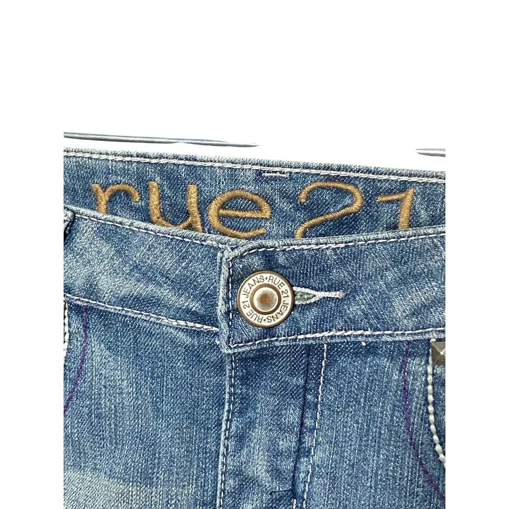 Rue 21 Jeans Capris Cuff Crop Purple Accent Stretch Distressed Juniors 3 / 4 NWT - Image 6