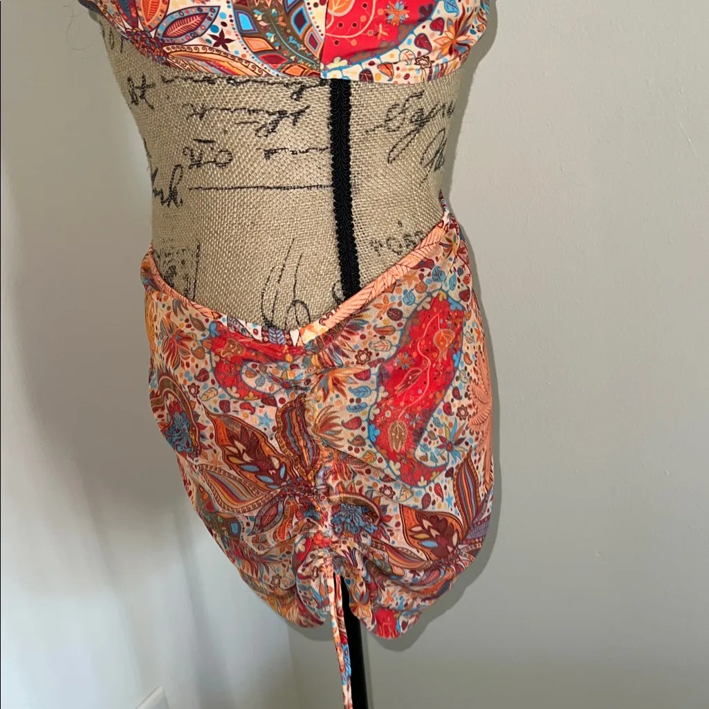 Paisley Halter Bikini with Skirt Red Size XL - Image 8
