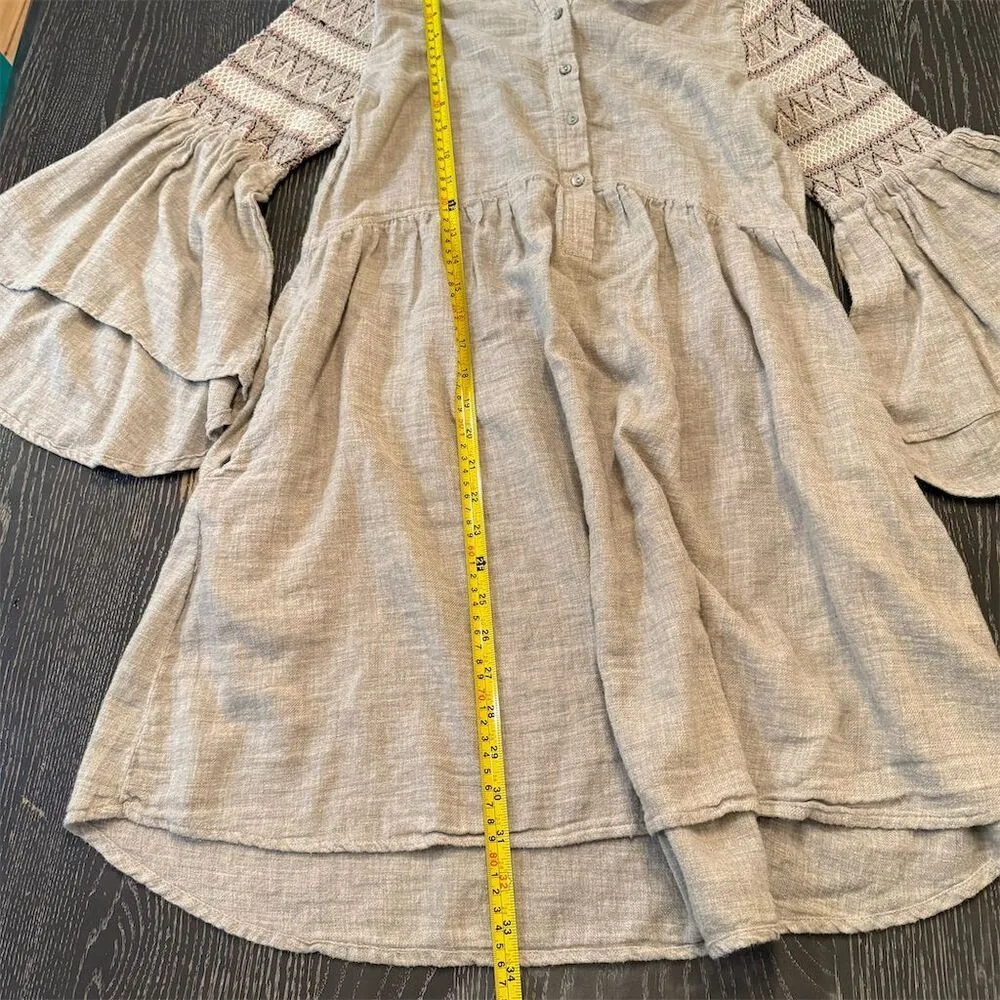 Zara Women's Gray Smocked Sleeve Mini Dress Size S Casual 3/4 Sleeve - Image 5