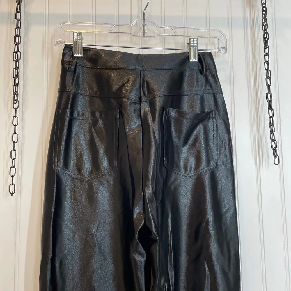 NWT Princess Polly Black Martha Shiny Suit Pants High Rise Cropped Size 2 - Image 5