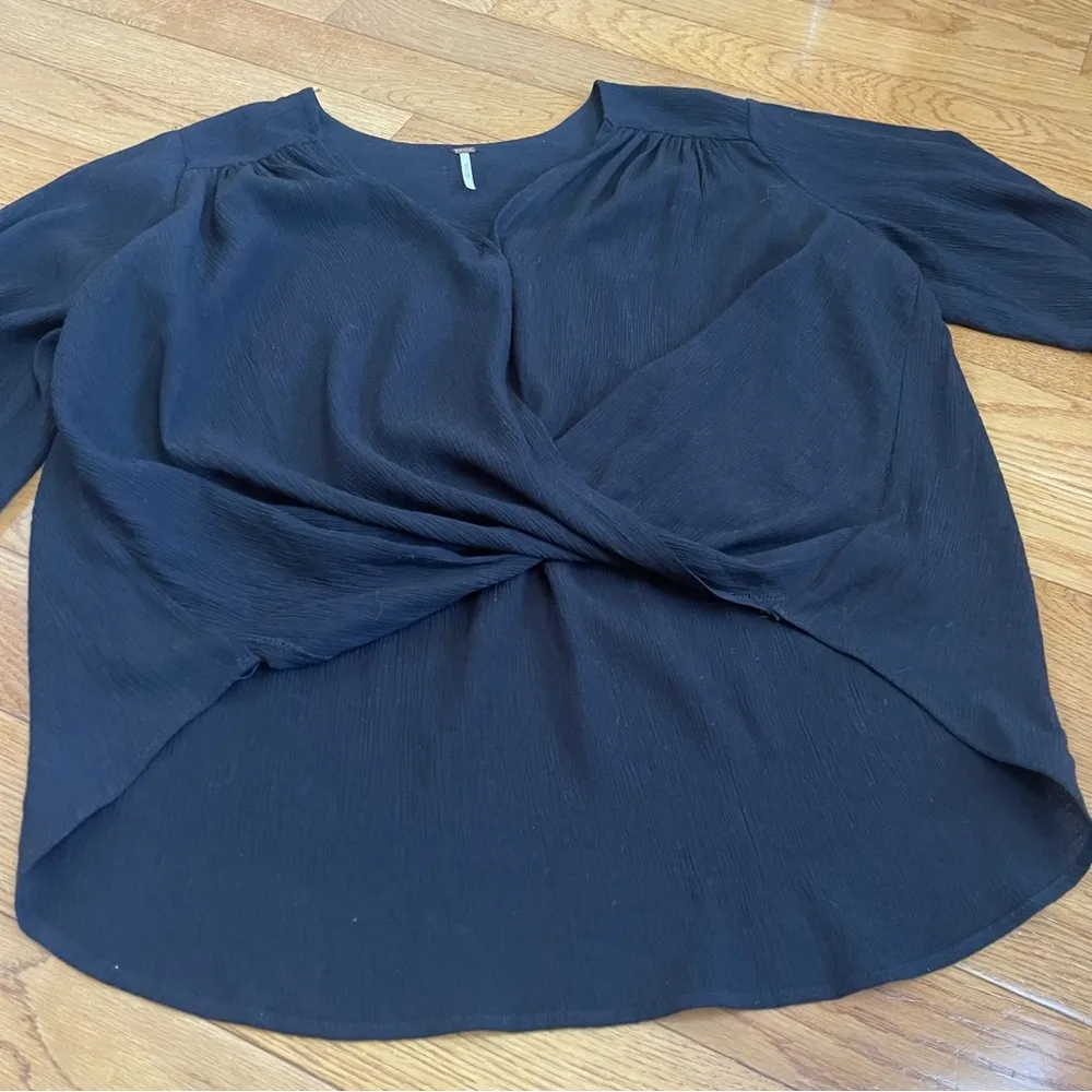 Free People Check On It Draped Wrap Top Hi-Low long sleeve Viscose Black Sz M - Image 10