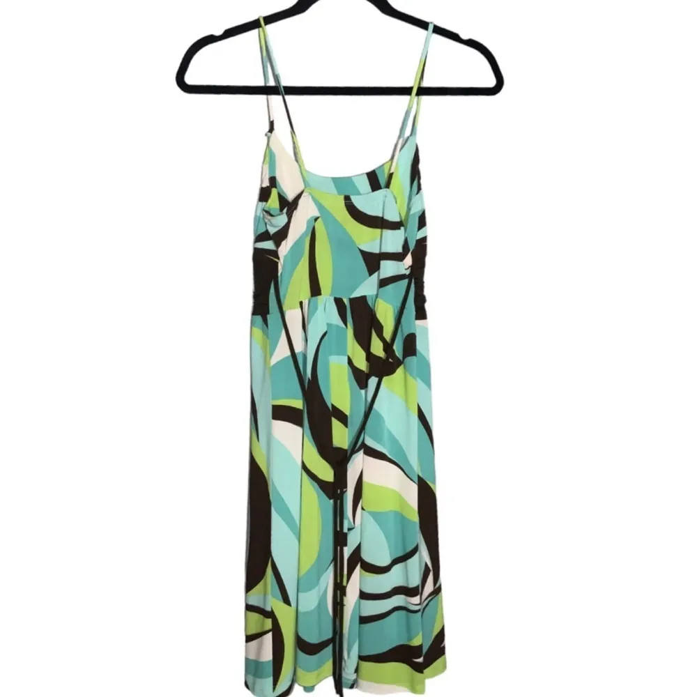 My Michelle Turquoise Lime & Brown Groovy Print Spaghetti Strap Summer Dress M - Image 5
