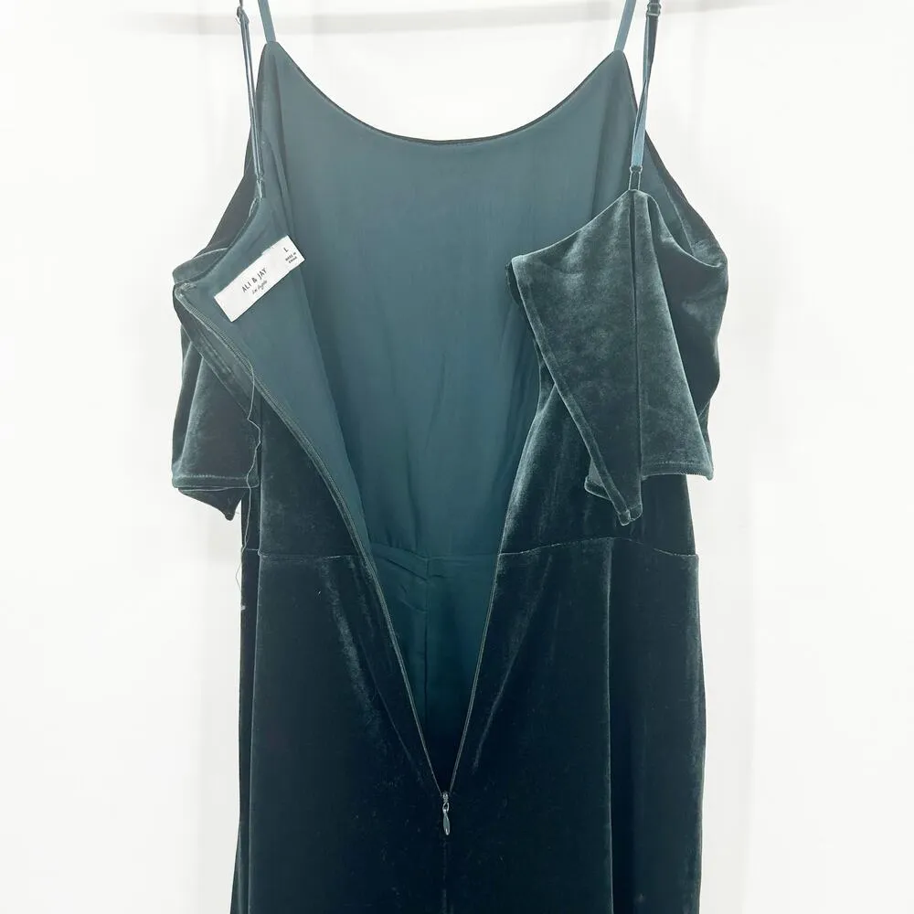 Ali & Jay Womens Party Hustle Culotte Velvet Crop Wide Leg Jumpsuit Size L Green - Image 8