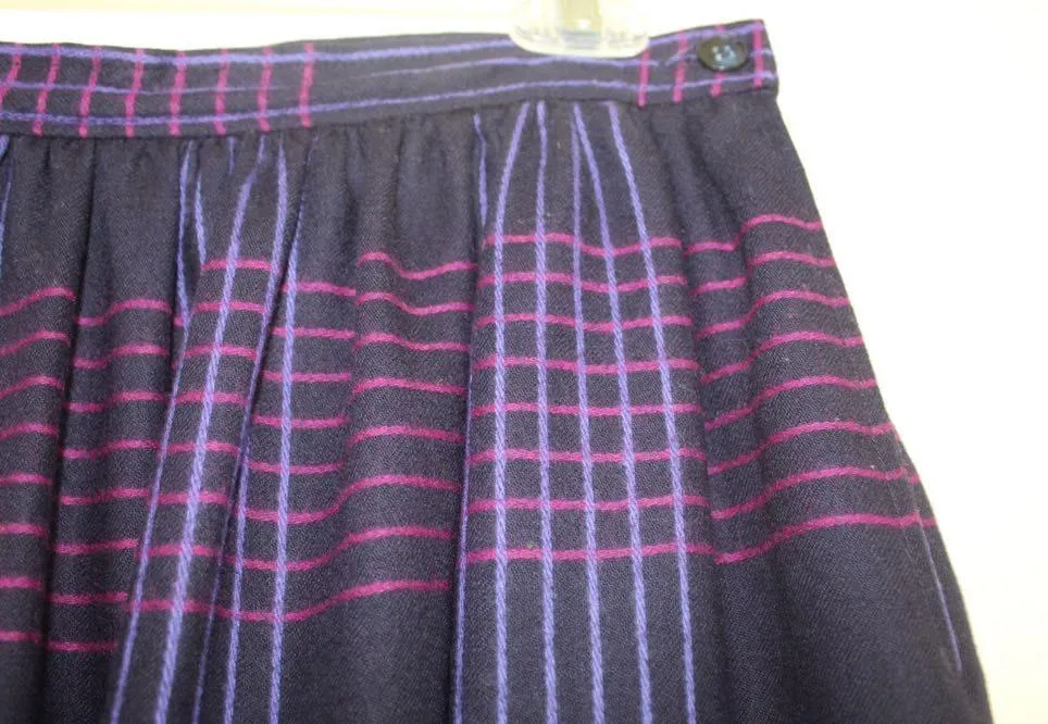Evan Picone Vintage 80s 90s Pleated Purple Wool Plaid Midi Skirt 12 - Image 3