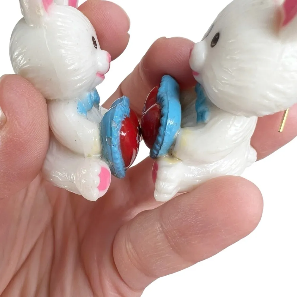 White Easter Bunny I Love You Dangle Pierced Earrings - Image 13