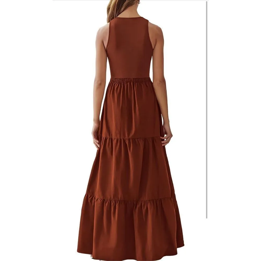 NEW Sleeveless Maxi Ribbed Knit Top & Polyester Skirt Pockets XL Orange - Image 2