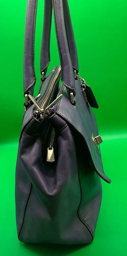 A Rare COACH Legacy Leather Large Harper Triple Zip Satchel Purple handbag - Image 9