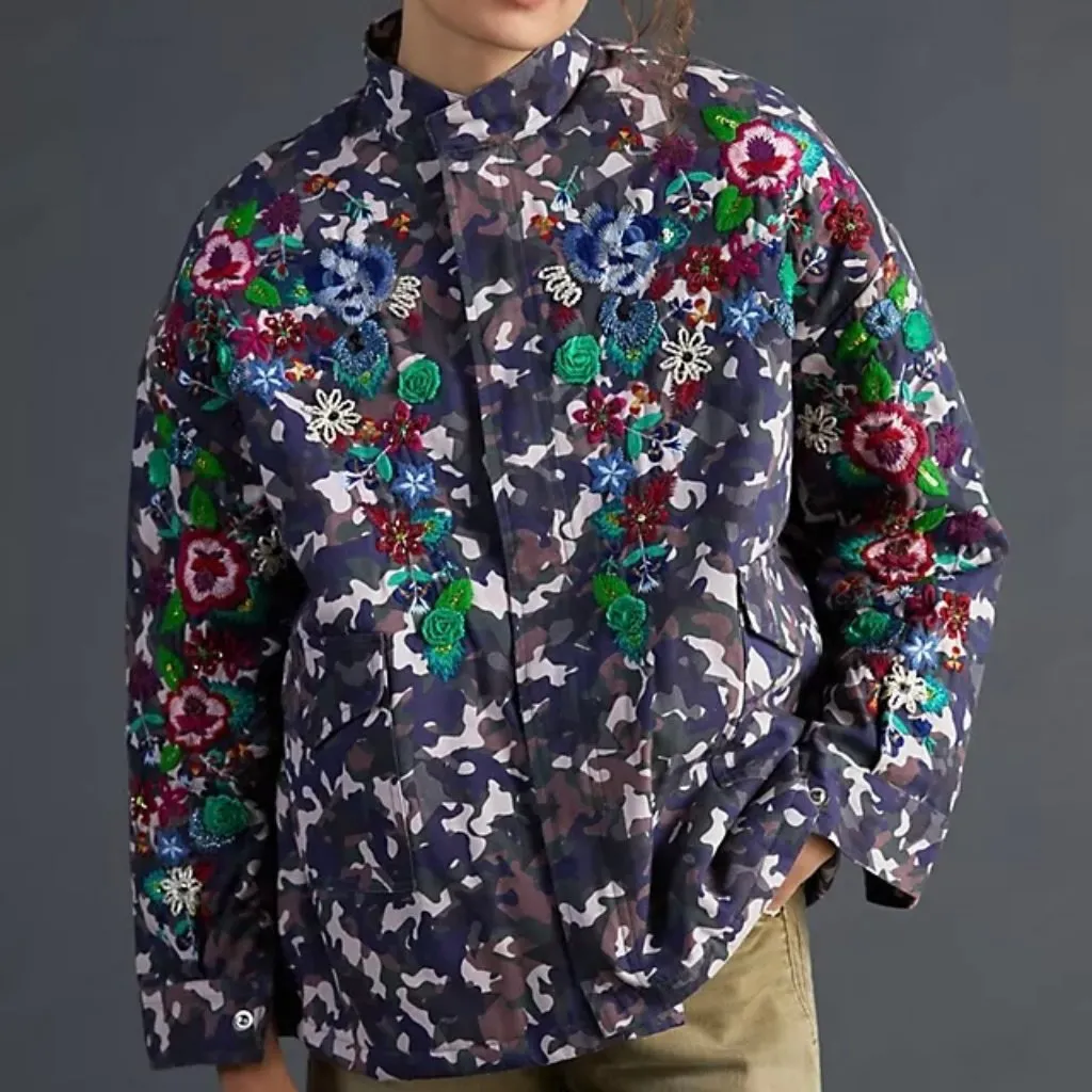 Anthropologie Floral Embroidered Camo Jacket Size M NWT - Image 5