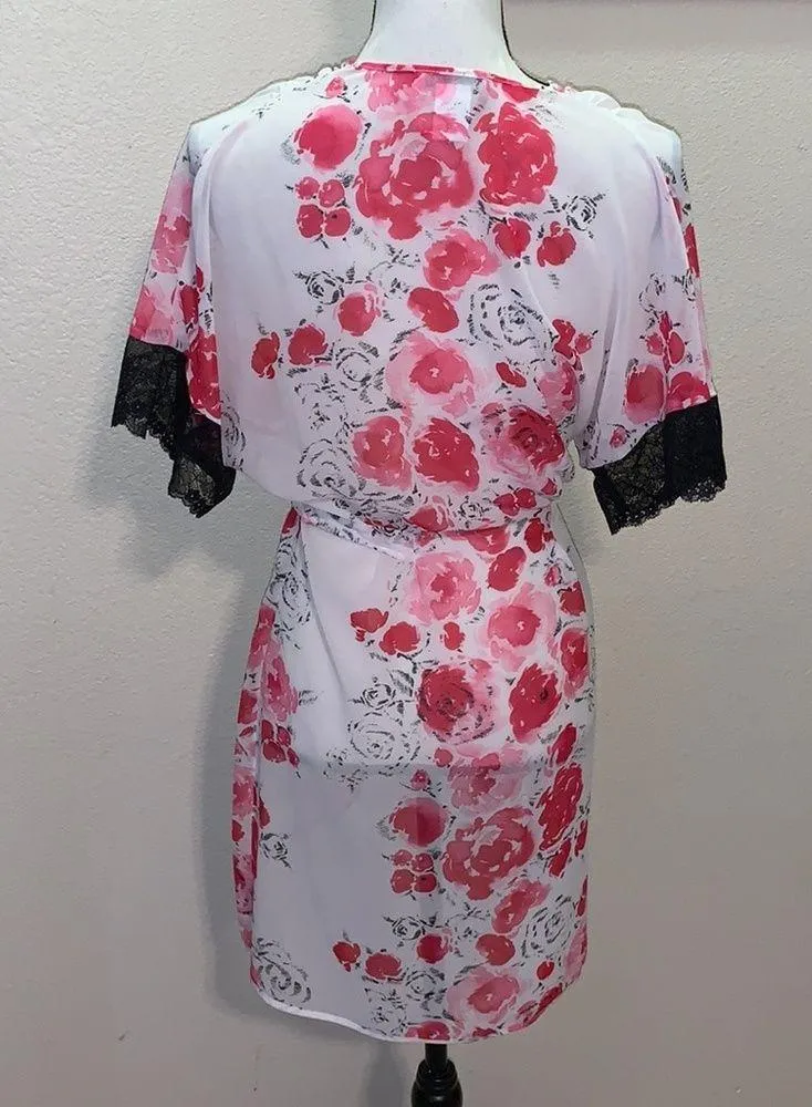 Linea Donatella  white with pink floral intimates kamino robe - Image 4