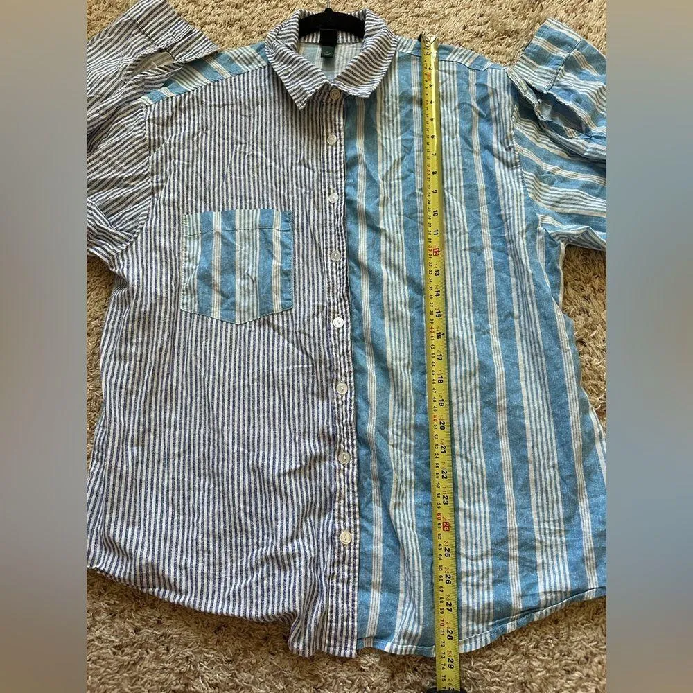 Women's Long Sleeve Color Block Button-Down Shirt - Wild Fable Blue Stripe Large - Image 6