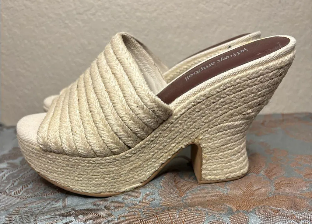 Jeffrey Campbell Sulky Slide Sandal Heel Beige Raffia Size 6.5 - Image 5