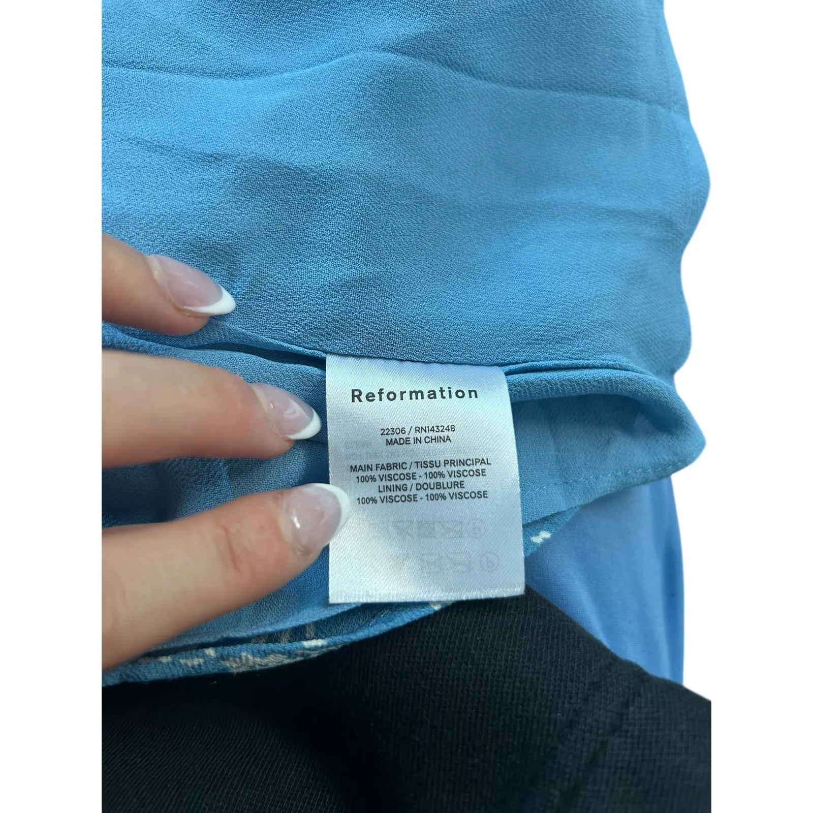 Reformation Elle Blue Floral Smocked Puff Sleeve Square Neck Mini Dress Size 2 - Image 10