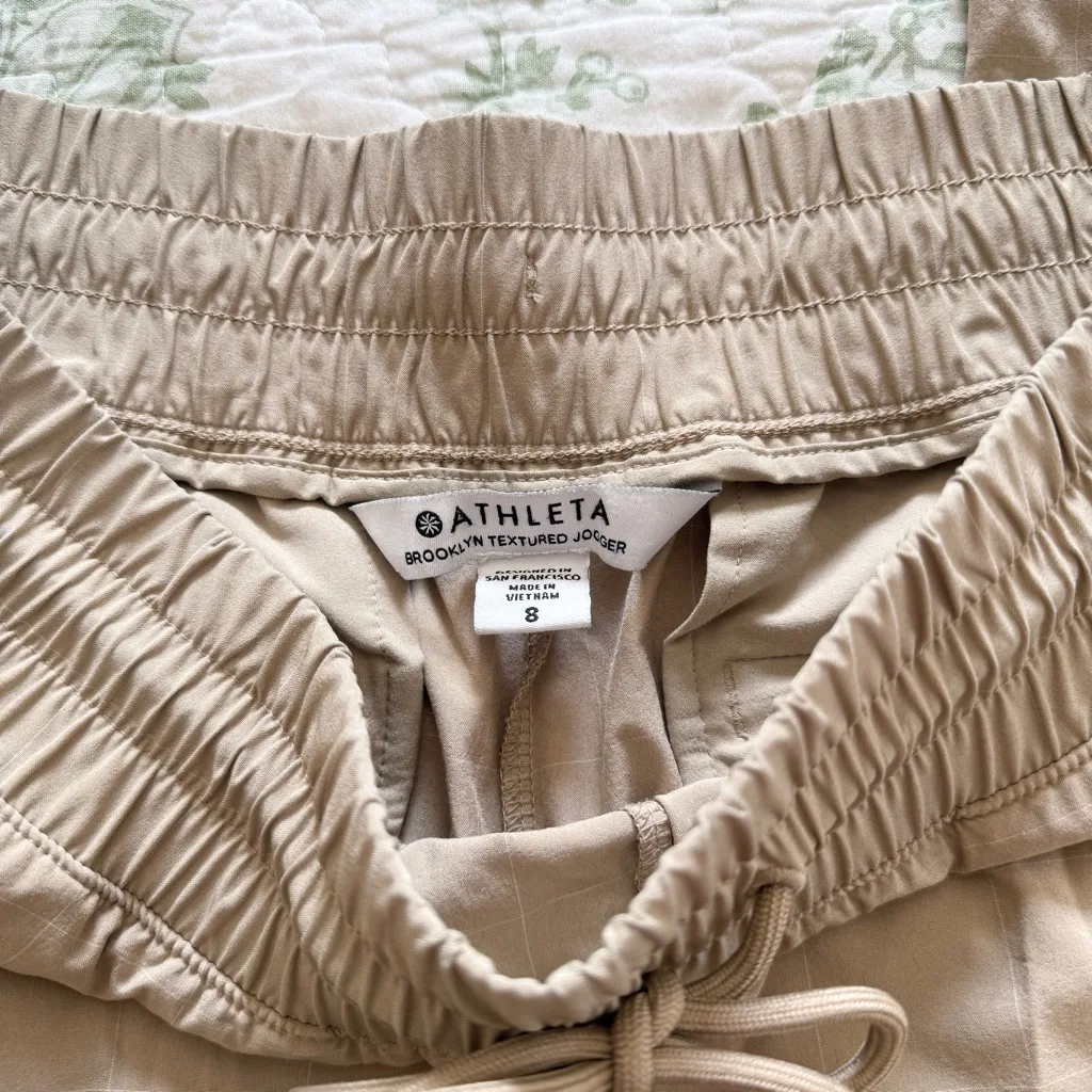 Athleta Brooklyn Textured Athleisure Joggers Pants Windowpane Tilt Taupe Size 8 - Image 8