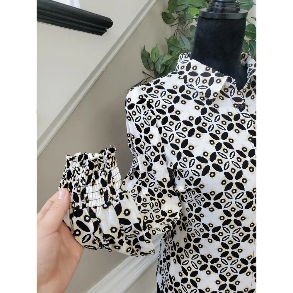 A love story Womens Black & White Rayon Collared Long Sleeve Button Down Shirt 4 - Image 5