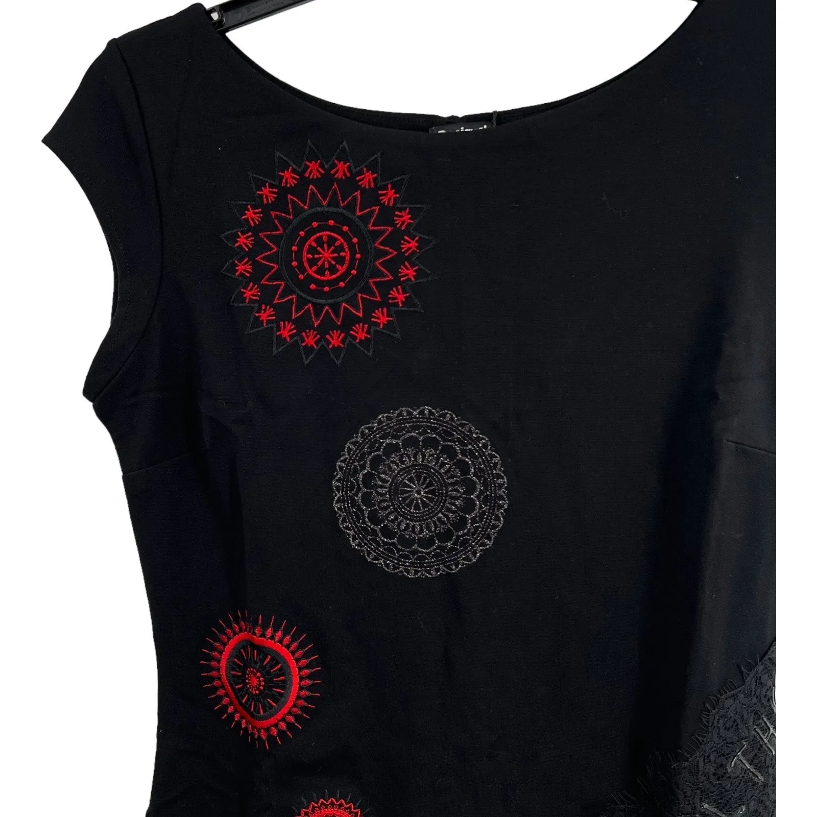 Desigual Black Sheath Dress Embroidered Detail Mandala‎ US Small New - Image 5