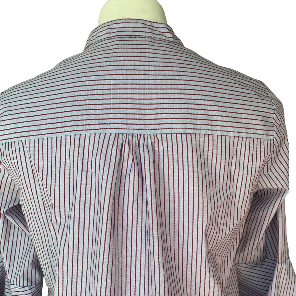 Anthro Maeve Mandarin Collared Blue Red Button Down Bell Sleeve Blouse Size 6 - Image 12