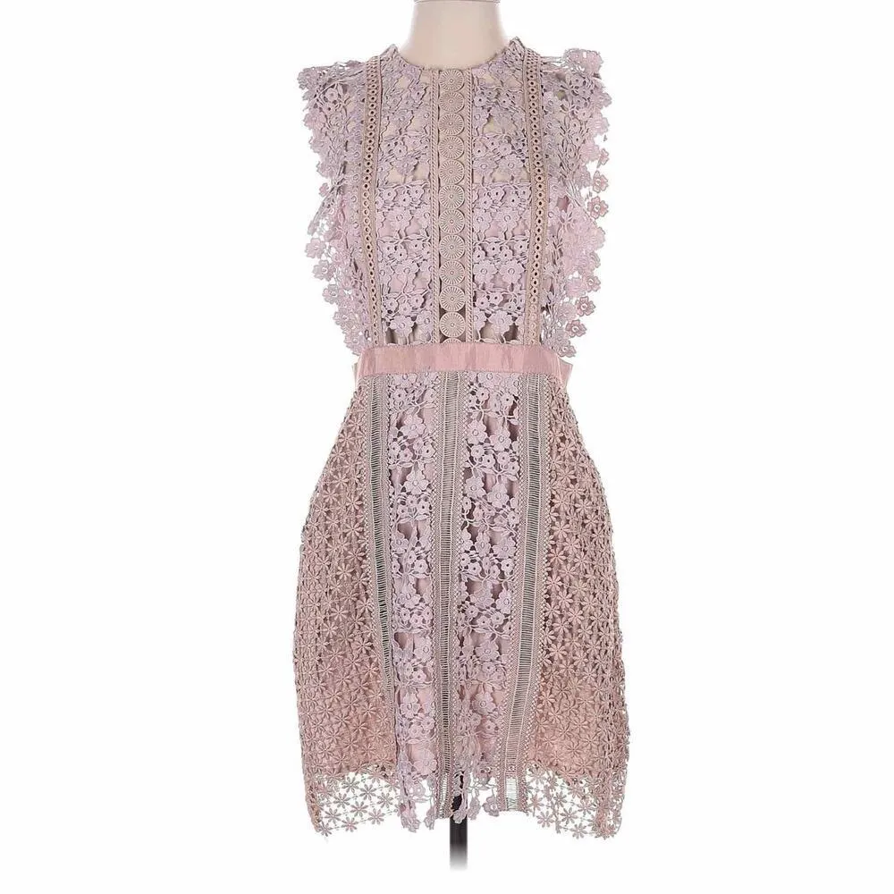 Self Portrait Daisy Vine Lace Mini Dress Nude Beige Size US 8 UK 12 - Image 2