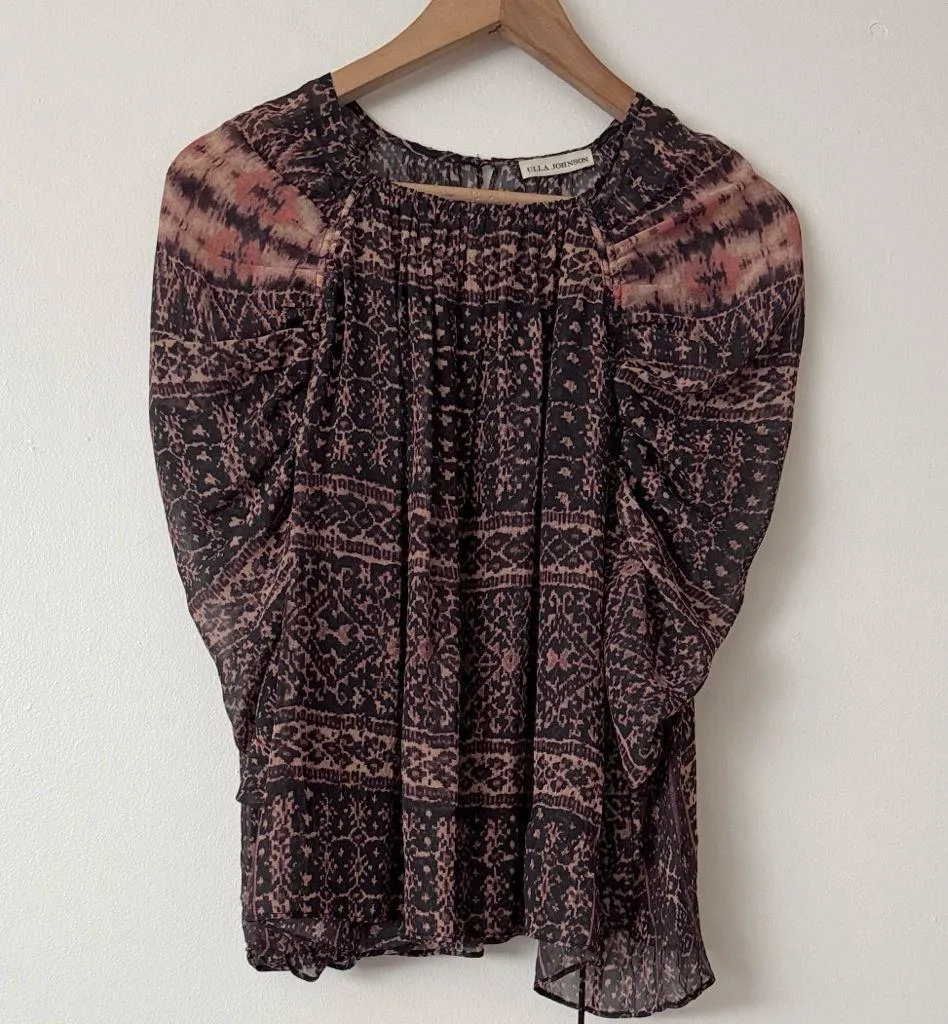 Ulla Johnson 6 Pía Silk Rouched Blouse in Earth - Image 3