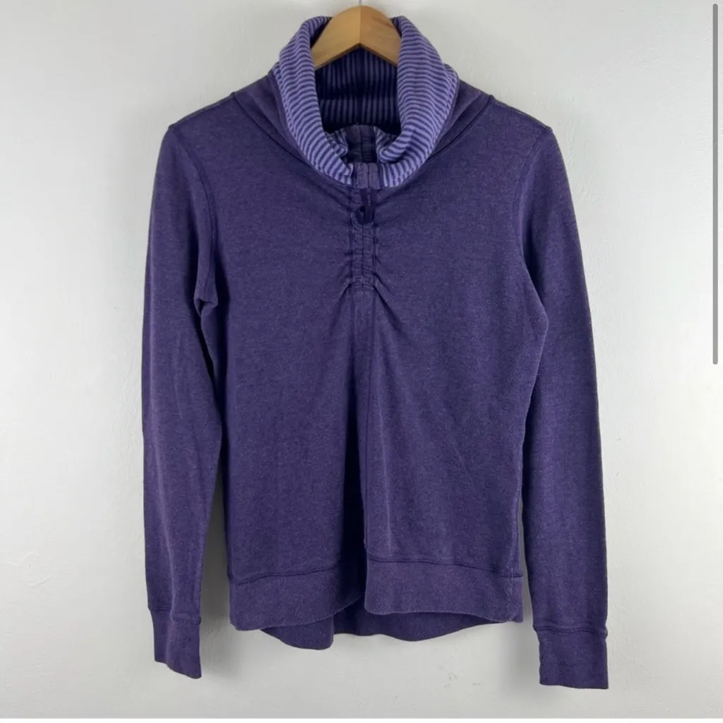 Lululemon In A Cinch Reversible Purple Striped Cowl Neck‎ Pullover Sweater - Image 3