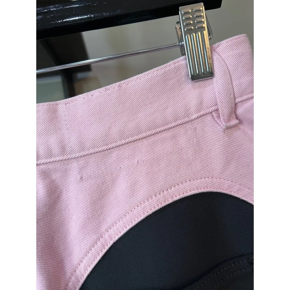 MUGLER Two Tone Twist Panel High Rise Denim Stretch Jeans Pink Black FR 40 US 8 - Image 12