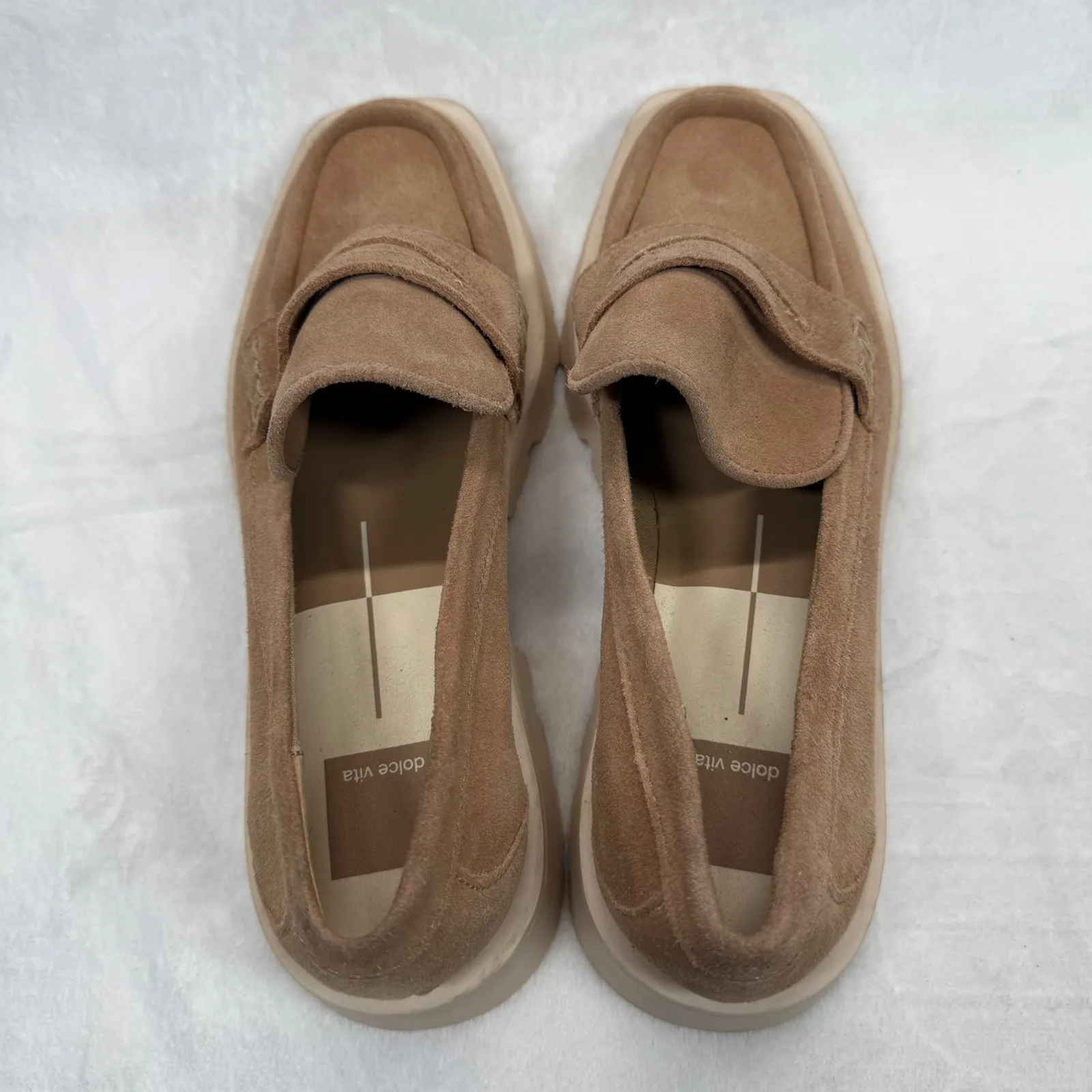Dolce Vita Suede‎ Loafers Lug Sole Square Toe Slip On Shoes Comfort Casual Brown Size 8.5 - Image 7