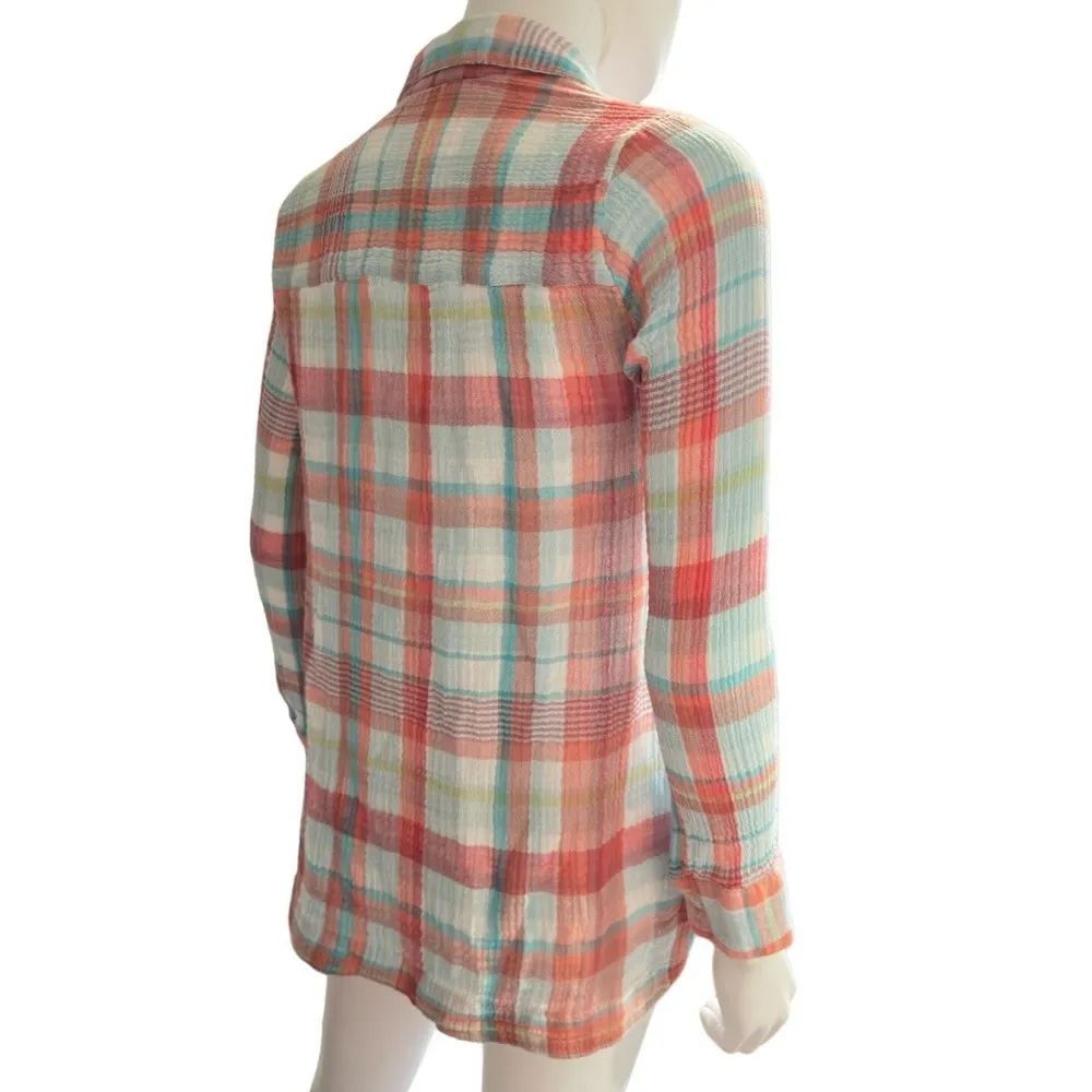 Soft Surroundings Lani Shores Cotton Plaid Button Shirt Tunic Size XSmall - Image 4
