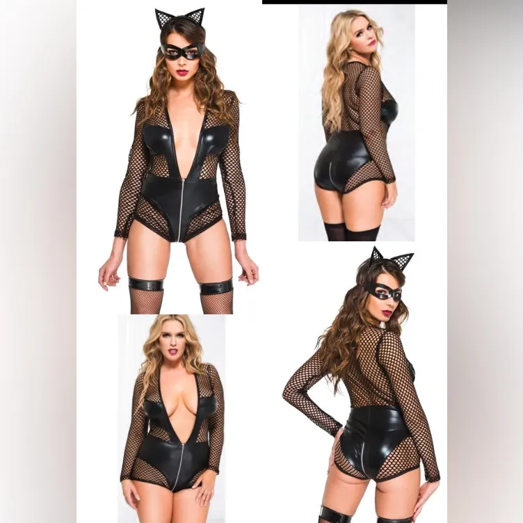 Music Legs Black Fishnet and Leather Bodysuit Size undefined - Image 2