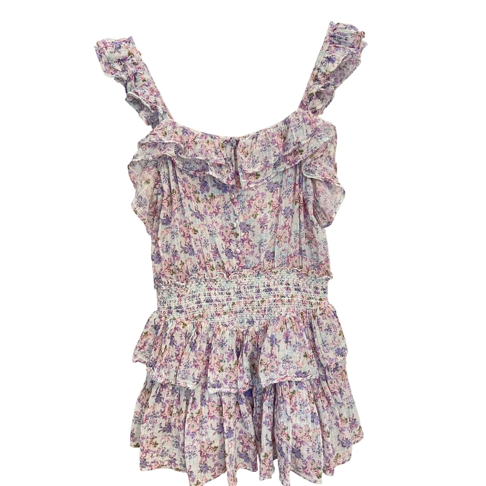 Loveshackfancy Shanely Floral Print Ruffled Mini Dress size Medium - Image 6