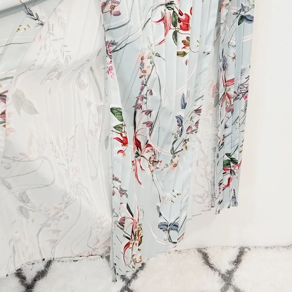 Bebe Spring Floral Double Slit Pleated Maxi Zipper Waist Lined Skirt Size 0P - Image 5